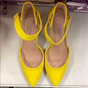 Neon Yellow Nubuck Ankle Strap Heel.  New